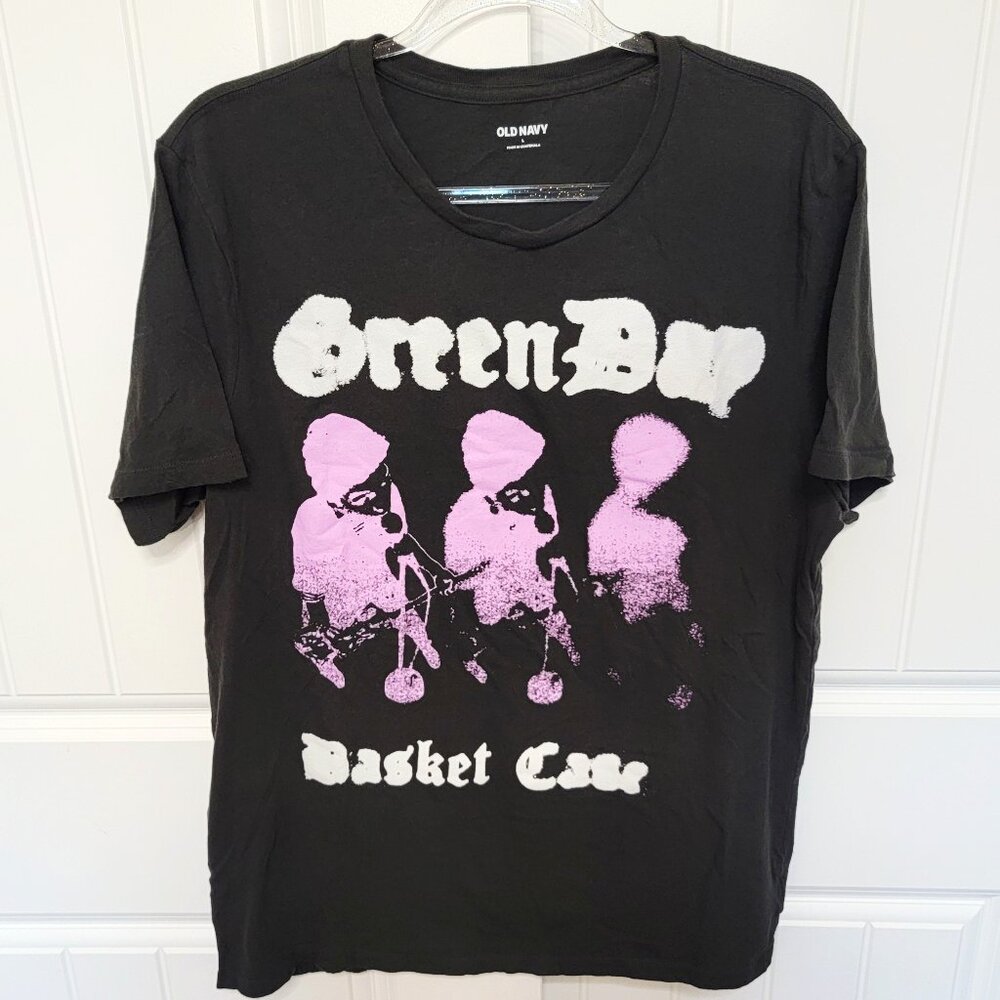 Old Navy Mens Size Large Graphic T-Shirt Green Day Basket Case Gray EUC